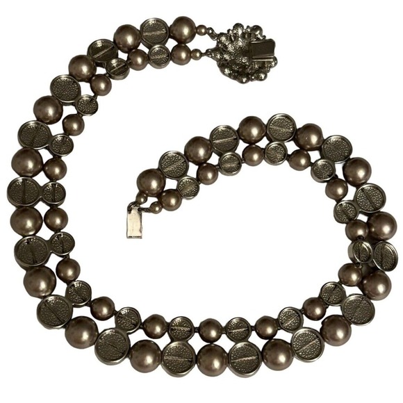 BANANA REPUBLIC 2 Strand Glass Moonstone and Faux Pearl Choker Necklace 16" - Picture 8 of 10